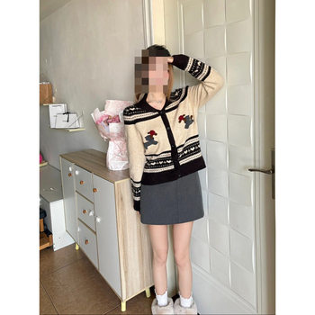 Scandinavian Fair Isle Style [Hazelnut Puppy] Wool Jacquard Retro Knitted Cardigan for Women Early Autumn New