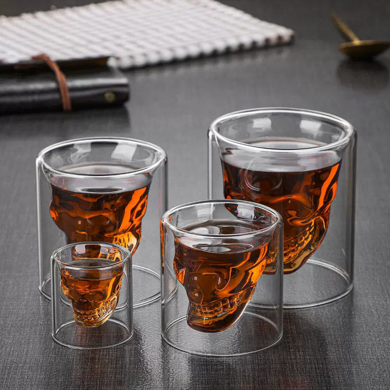 Heat Resistant Glass Factory Wholesale Creative Skull Cup Pirate Skull Cup Double Layer Beer Cup