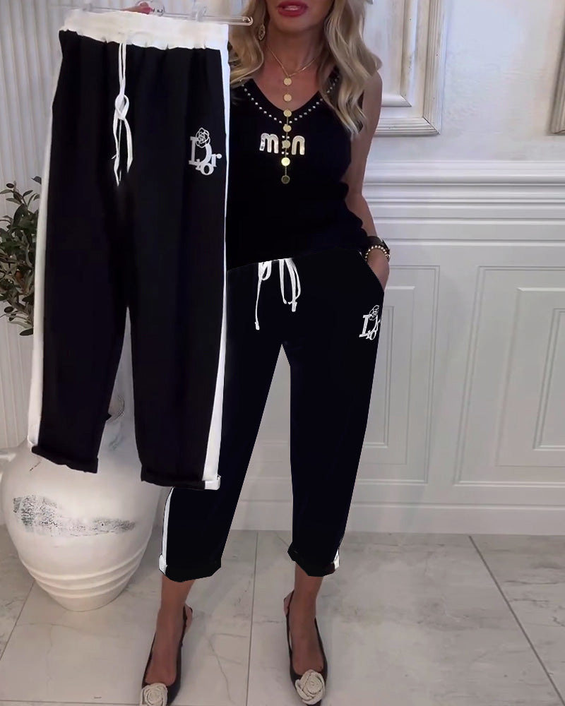 Womens Loose Fit Color Block Straight Leg Pants Summer Collection Casual Style with Pockets Wholesale Available