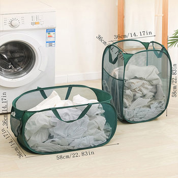 Mesh Dirty Clothes Basket Bathroom Dirty Clothes Storage Basket Household Laundry Basket Foldable Household Laundry Bag