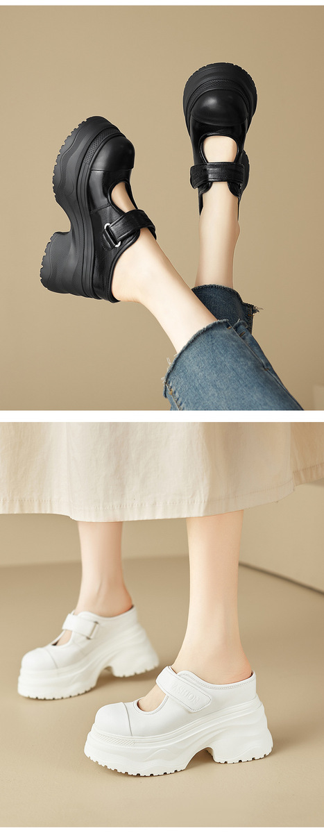 Dép nữ quai hậu đế xuồng cao 9cm lót da heo êm chân — đen, trắng