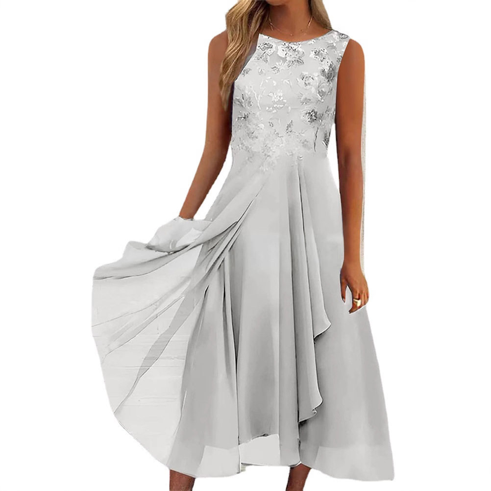 Sleeveless Chiffon Lace Long Dress Elegant Hollow Out Design Perfect for Bridesmaids and Evening Events Wholesale