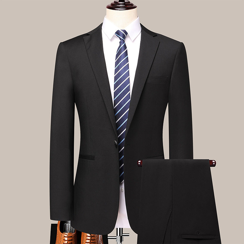 Bộ Vest Nam 2 Món Một Nút Áo Phong Cách Công Sở, Lịch Lãm Màu Đen, Xám