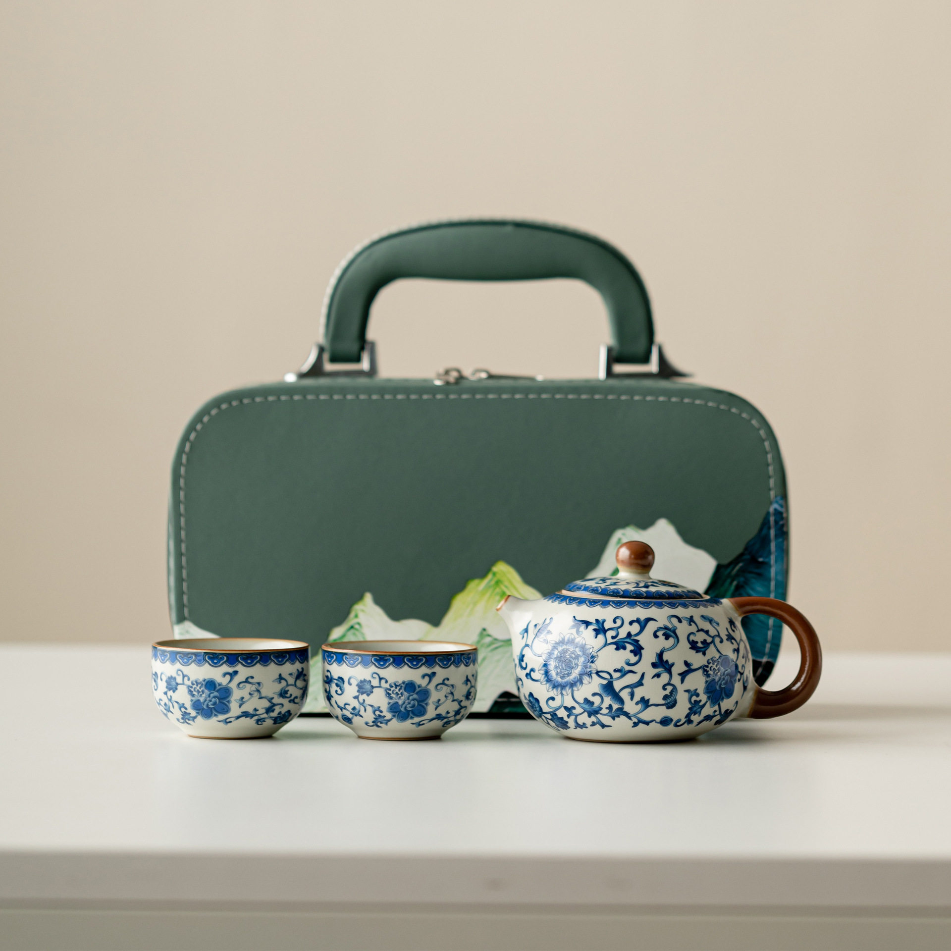 便携式旅行茶具套装青花汝窑手抓壶茶杯防烫功夫茶具伴手礼品定制