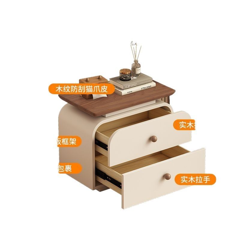 Solid Wood Bedside Table, Vintage Cream Style, Italian Minimalist Small Apartment, Simple Modern 2025 New Bedroom Storage Cabinet