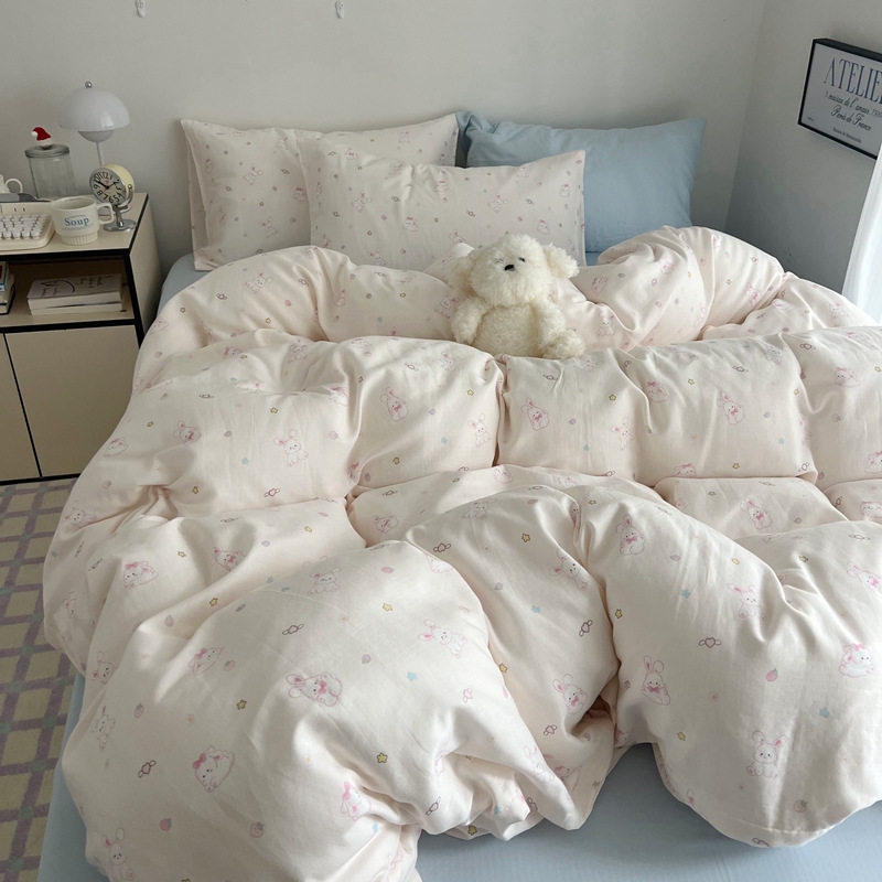 Small Fresh Girly Heart Cute Dog Double-Layer Gauze Quilt Cover Pure Cotton Type a 4-Piece Dormitory Three-Piece Set
