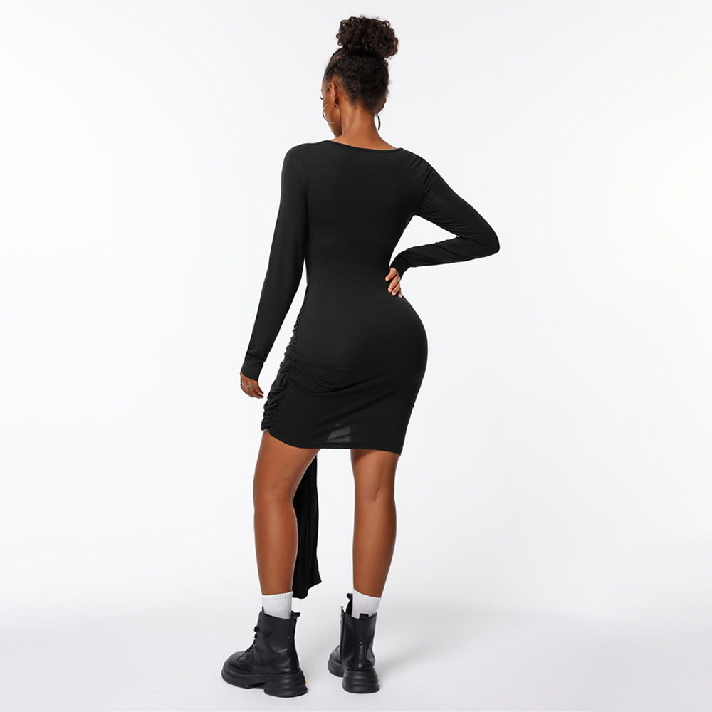 Elegant Womens Dress Unique Design Pleated Waist Defining Slim Fit Autumn Winter Fashion Wholesale Available