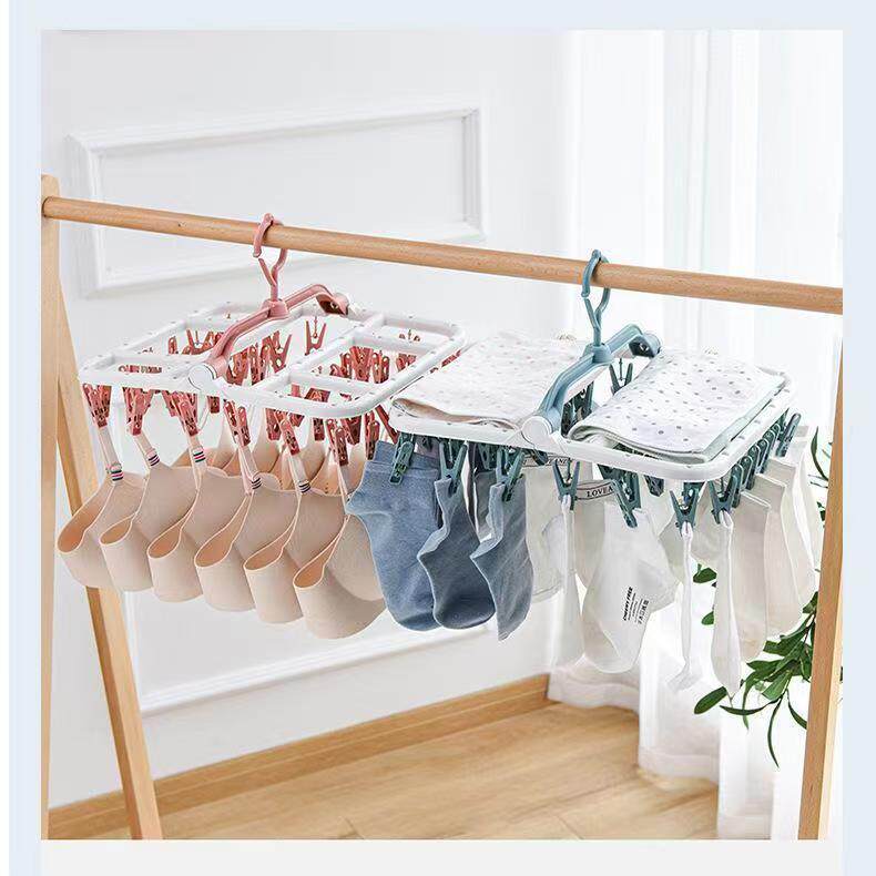 Windproof Drying Rack with 40 Clips, Plastic Square Clothes Drying Rack, Sock Drying Tool, Sock Clips, Double-Layer Clothes Rack