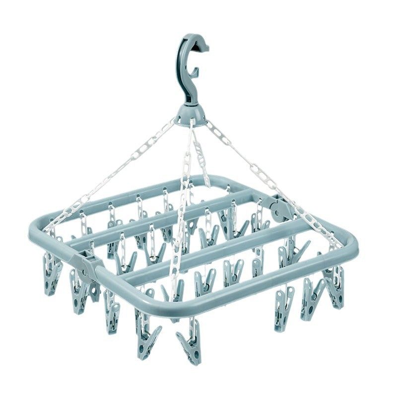 Folding Hanging Clothes Hanger 32 Clips Multi-Functional Windproof Sock Clip Clothes Drying Rack Household Plastic Clothes and Socks Drying Rack