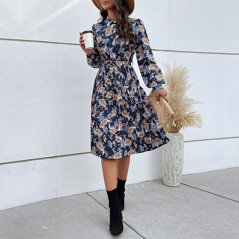 Floral Print Long Sleeve Dress Autumn Winter Style Elegant Casual Wear for Women Wholesale Available
