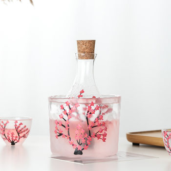 Wholesale Cherry Blossom Pink Glass Sake Pot Sake Cup Wine Set Household Hot Sake Pot Small Shot Glass Wine Cup