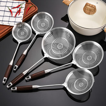 Stainless Steel Skimmer with Hook for Home Use, Hot Pot Skimmer, Anti-Scalding Large Mesh Skimmer, Kitchen Tool, Wire Skimmer, Frying Mesh Skimmer with Wooden Handle