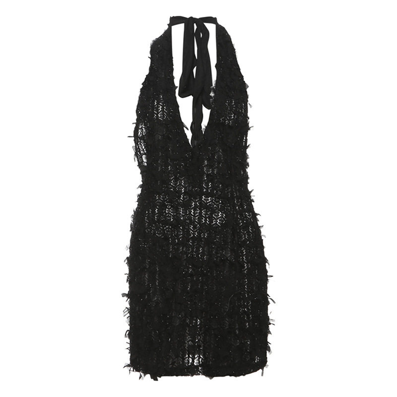 Sexy Backless Halter Bodycon Dress Deep V Neck Slim Fit Adjustable Tie Spring Summer Fashion Wholesale Available