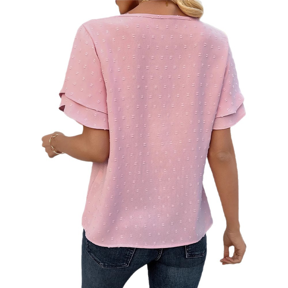 Womens Summer Short Sleeve T Shirt Solid Color Round Neck 3D Floral Design Casual Wear Wholesale Available