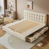 Modern Simple Leather High Box Master Bedroom Double Bed Small Apartment Drawer Wooden Bed Multi-Functional Soft Bag Air Pressure Storage Bed