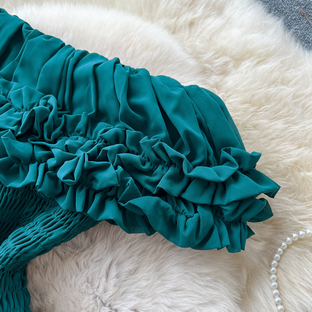 French Vacation Style Strapless Dress High Waist Flattering Fit Ruffle Hem Summer Occasion Wholesale Available