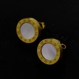 【01】 Трансграничный нейтральный стиль, 1,2 см, титановая сталь, геометрические круглые римские цифры, серьги с агатом в виде ракушки, простой стиль