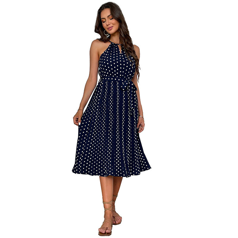 Summer Fashion Womens Polka Dot Halter Neck Dress Stylish Comfortable Versatile Perfect for Casual Outings