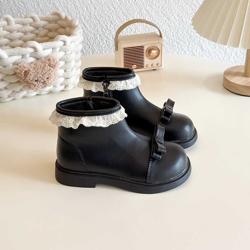 Girls' Shoes 2025 New Autumn and Winter Leather Boots Soft-Soled Princess Short Boots Kidsren's Boots Baby Fleece-Lined Style Boots