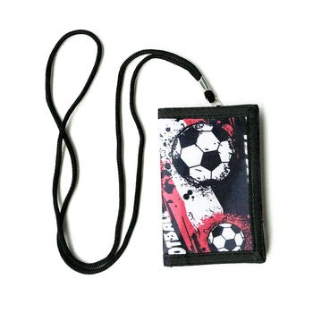Cross-border Long-term in stock Youth Football Printing Three Folding Boys Wallet with Lanyard Foldable Men's Wallet