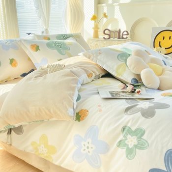 100 Cotton Four-piece Set Cotton Quilt Cover Bed Sheet Double Quilt Cover Single Dormitory Fresh Style Three-piece Set