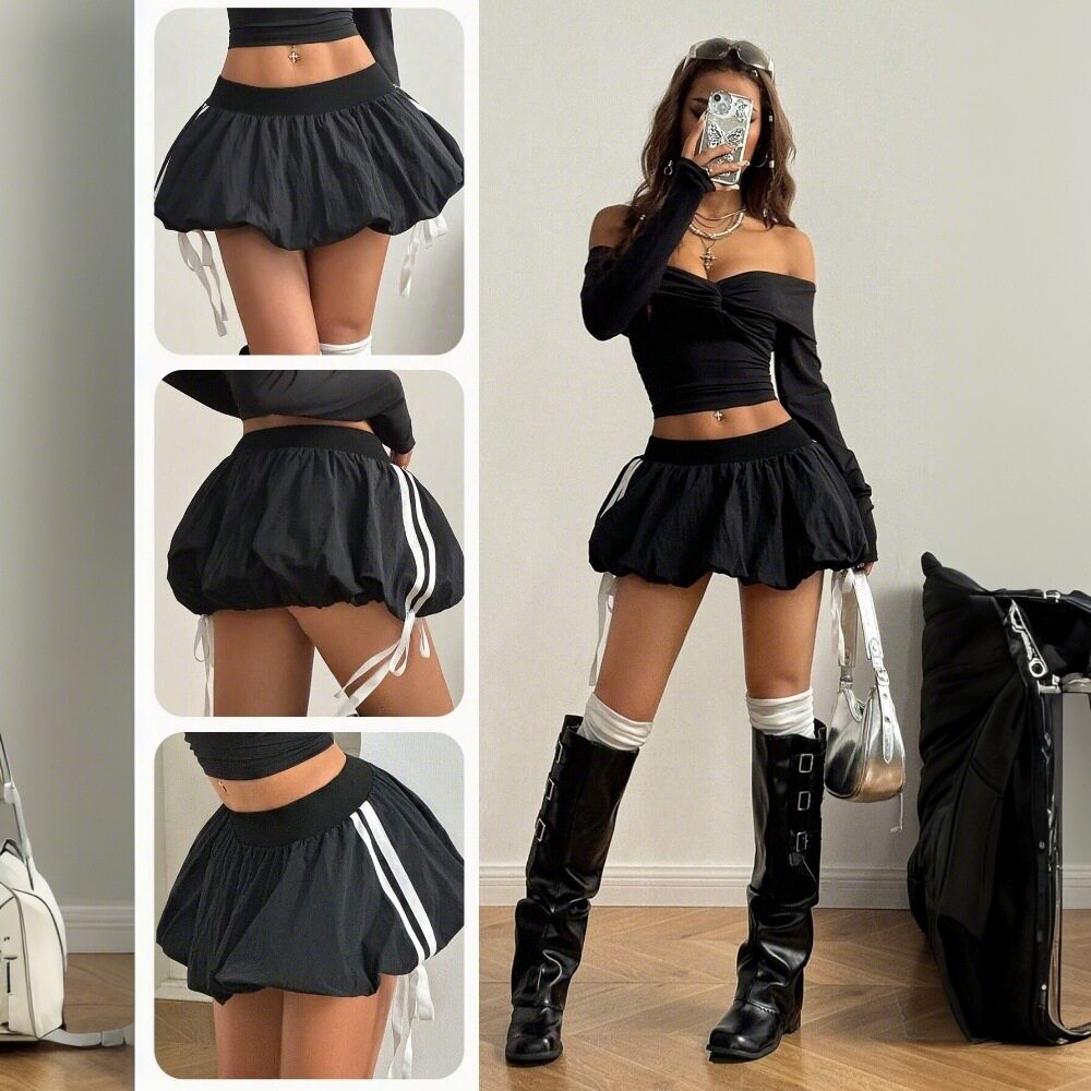 Puff Skirt Striped Color Block Slim Fit Sweet and Spicy Style Spring Summer Fashion Wholesale Available