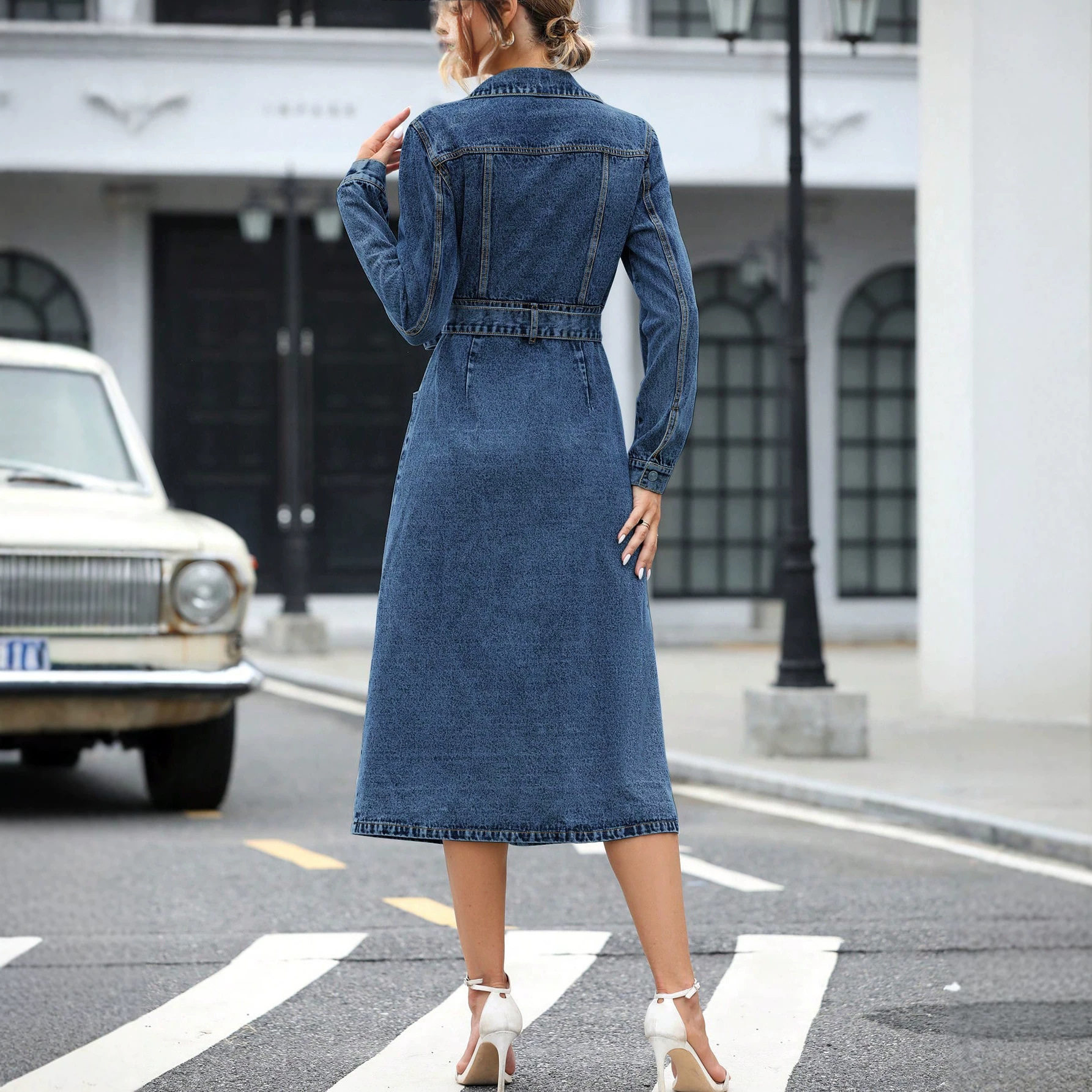 Casual Denim Dress for Women Waist Defining Stylish Comfortable Perfect for Everyday Wear Ready to Ship