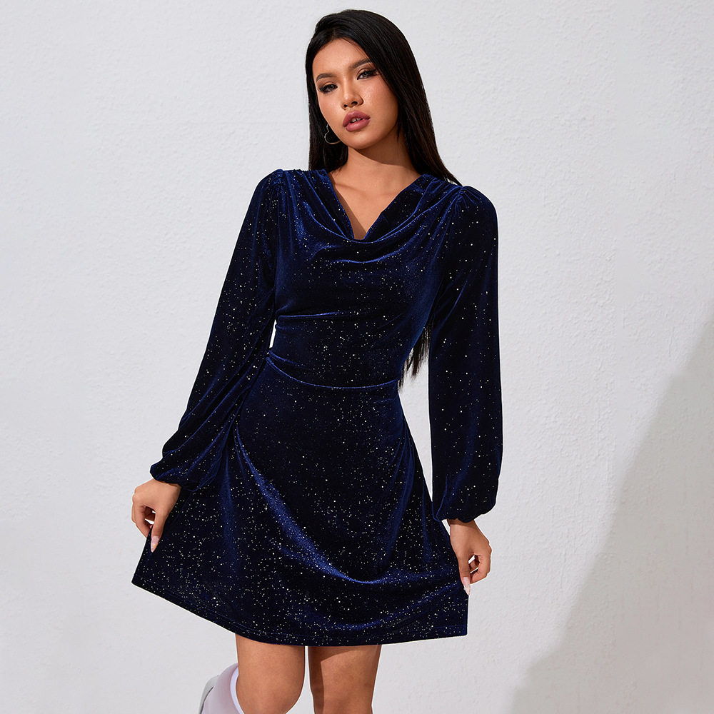 Velvet Mini Dress Starry Sequin Design Spring Summer Style Elegant Evening Wear Wholesale Available
