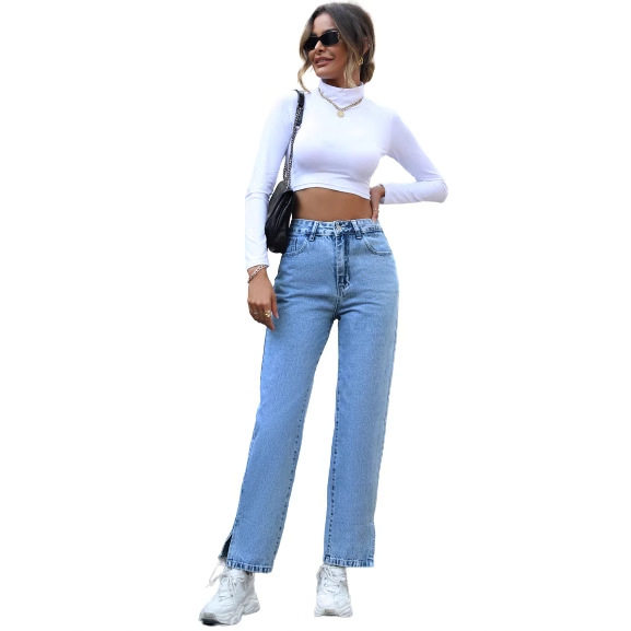 High Waisted Straight Leg Jeans for Women Trendy Style Versatile Design Comfortable Fit Wholesale Availability