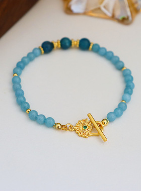 原创新中式新款蓝色天然石串珠手链女百搭级感小众简约国风手串