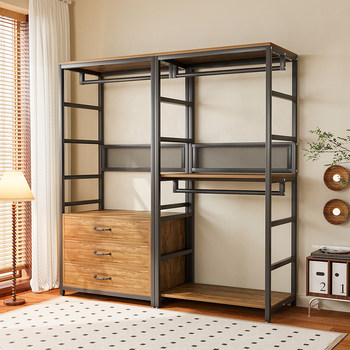 Open Wardrobe Side-Mounted Walk-In Closet Storage Combination Clothes Rack Hanging Rack Floor-Standing Bedroom Metal