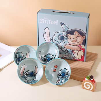Disney Judy Stitch Rice Bowl Household Ceramic Rice Bowl Kidsren's Bowl Cute Four-Bowl Set Pooh Rice Bowl