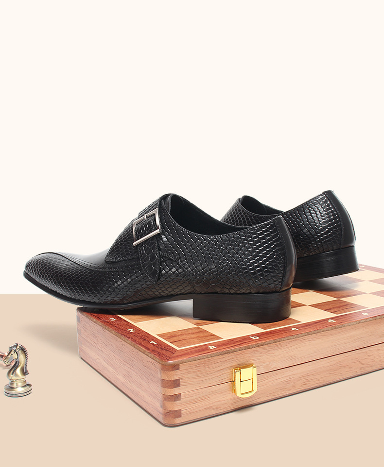 Giày da nam mũi nhọn khóa cài kiểu monk strap thanh lịch — Màu đen, Màu nâu đỏ