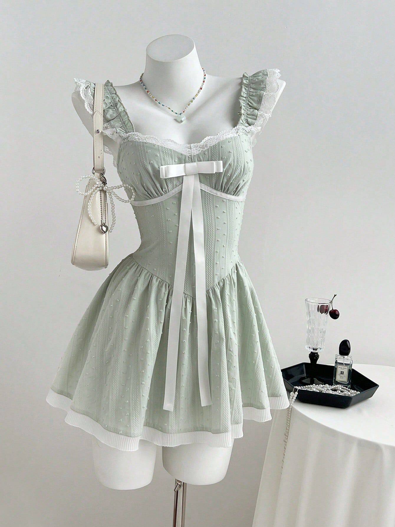Lace Trim Bow Tie Mini Dress Womens Sleeveless Elegant Design Perfect for Parties Ready to Ship Low MOQ