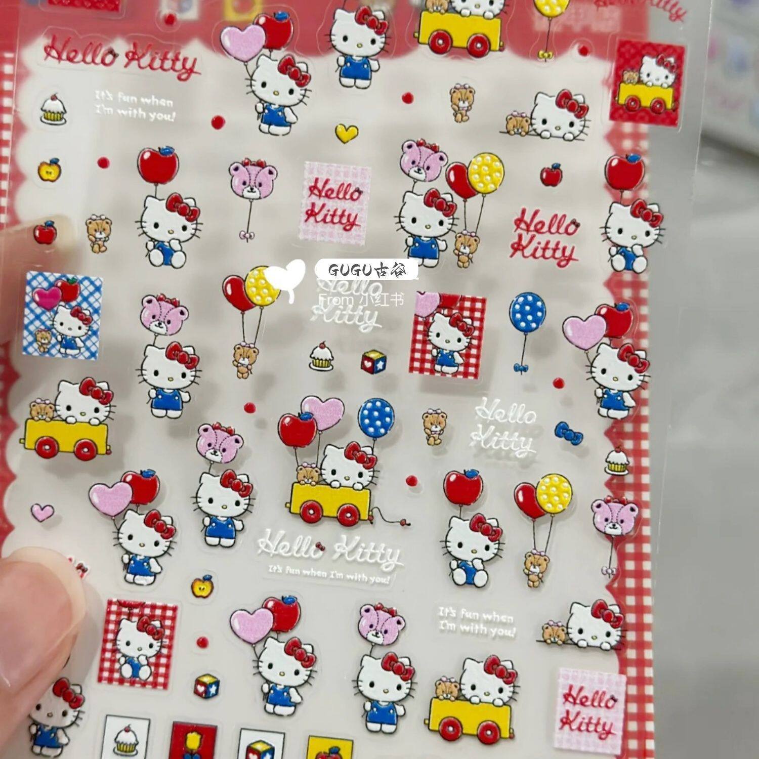 Sanrio Embossed Stereo Nail Art Stickers Apple Katie Paper Cartoon Cute Adhesive Camera Water Cup DIY Nail Stickers