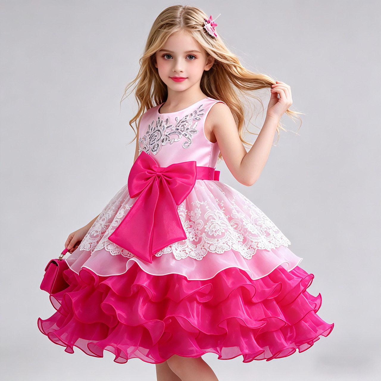 Girls dress skirt bow flower girl wedding dress evening dress birthday party puffy dress show costume