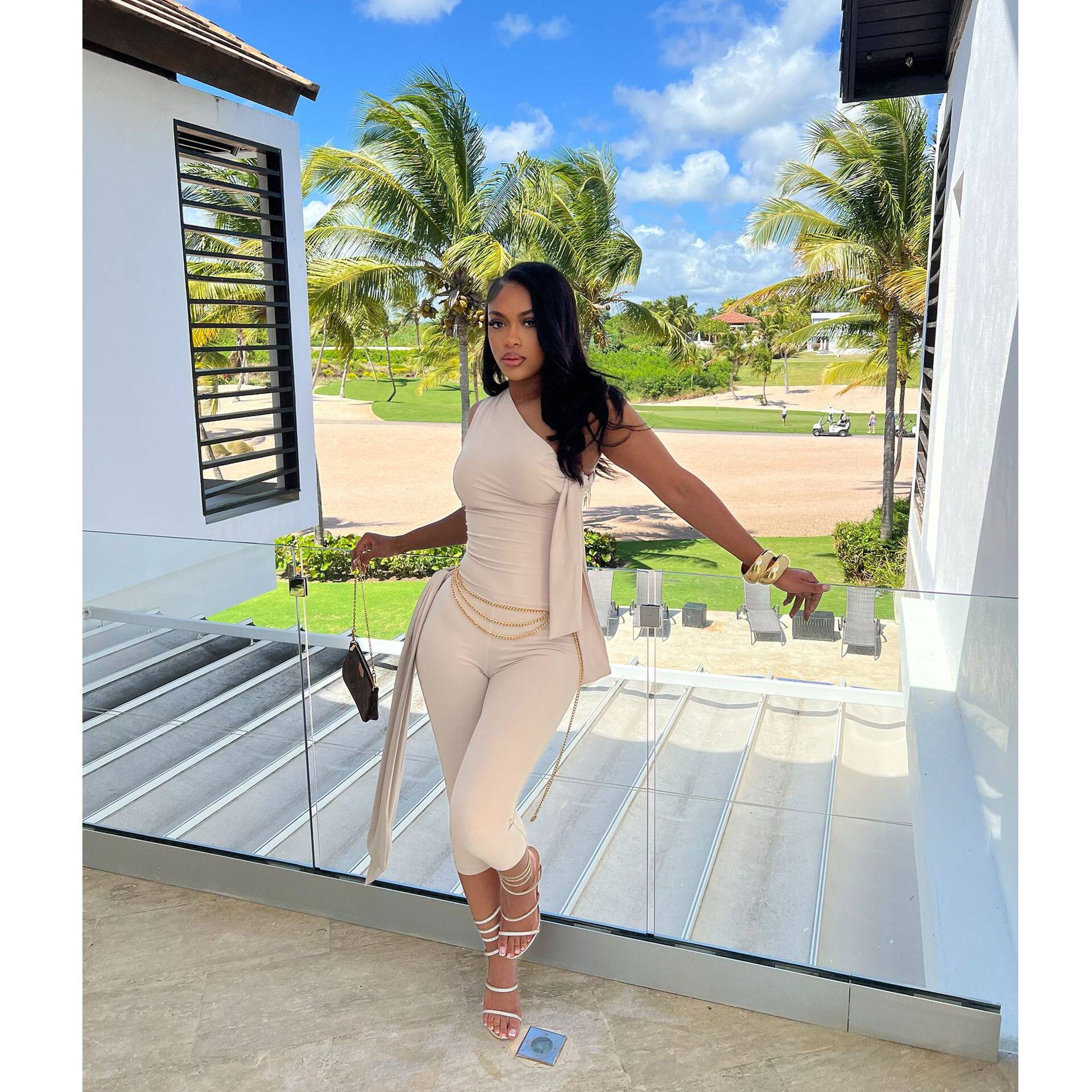 欧美女装2025夏季新款跨境斜肩绑带休闲时尚纯色套装