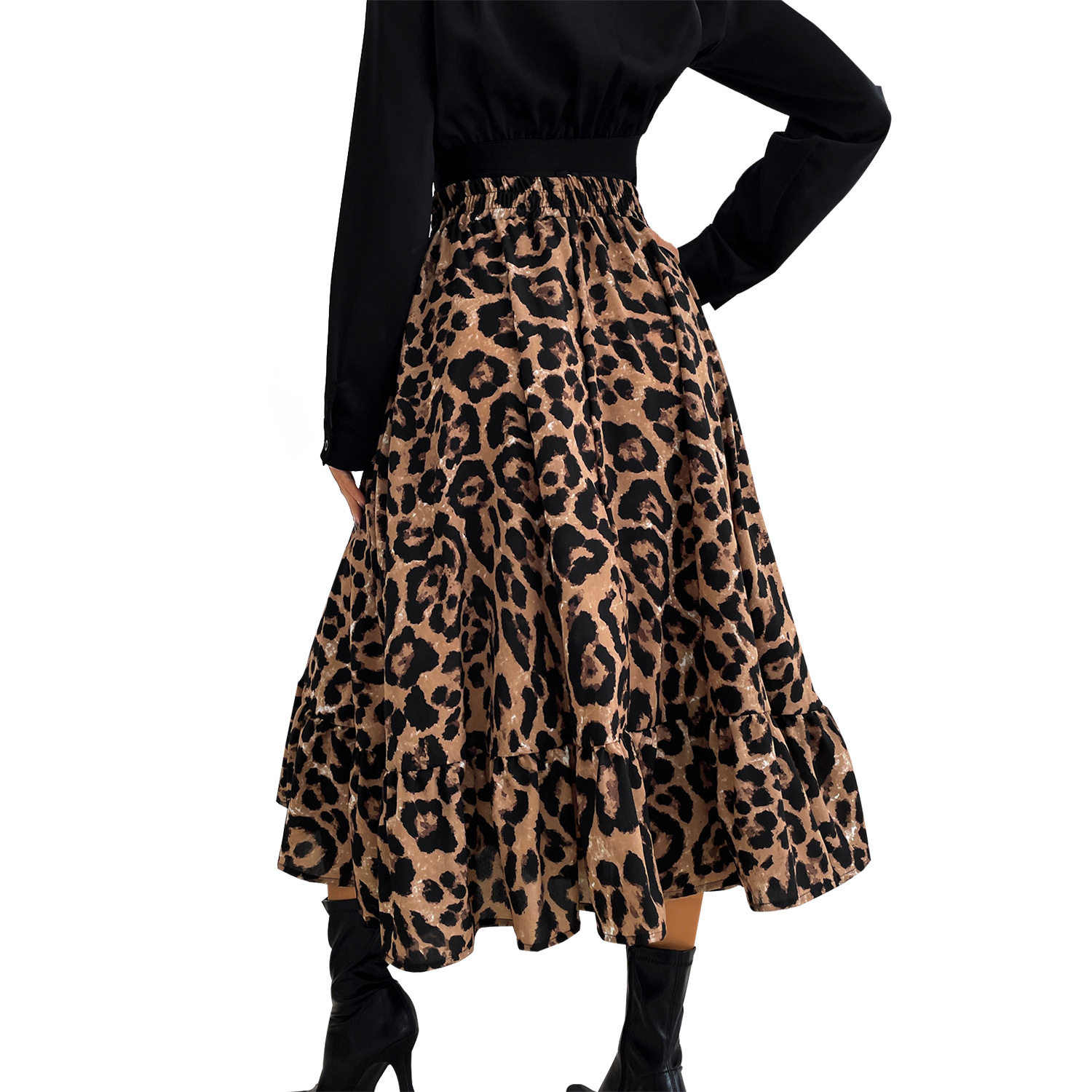 Leopard Print A Line Midi Skirt Slim Fit Elegant Style Womens Fashion Perfect for Casual or Office Wear Wholesale