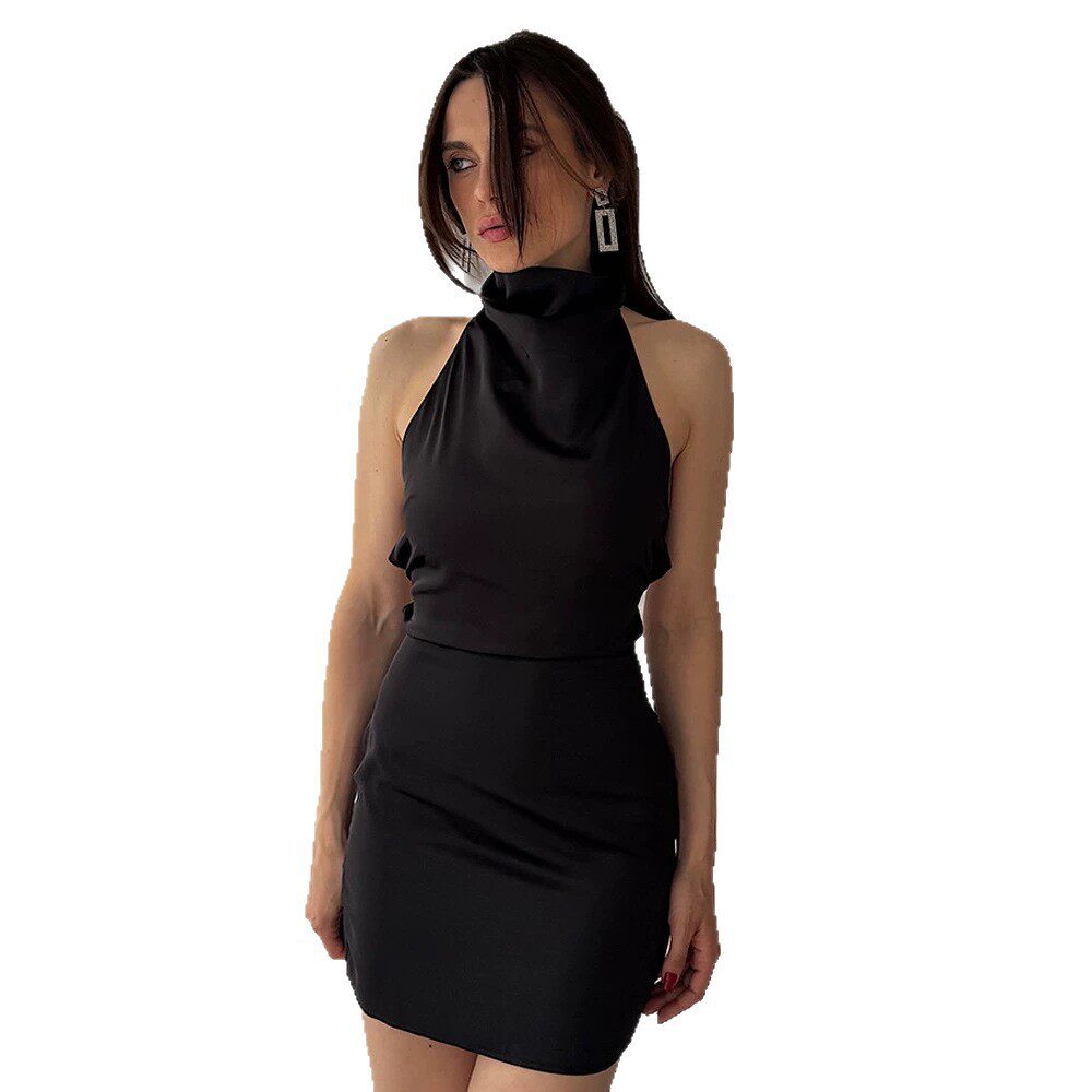 Sleeveless Backless Dress Solid Color A Line Silhouette Waist Defining Fit Evening Wear Party Dress Wholesale