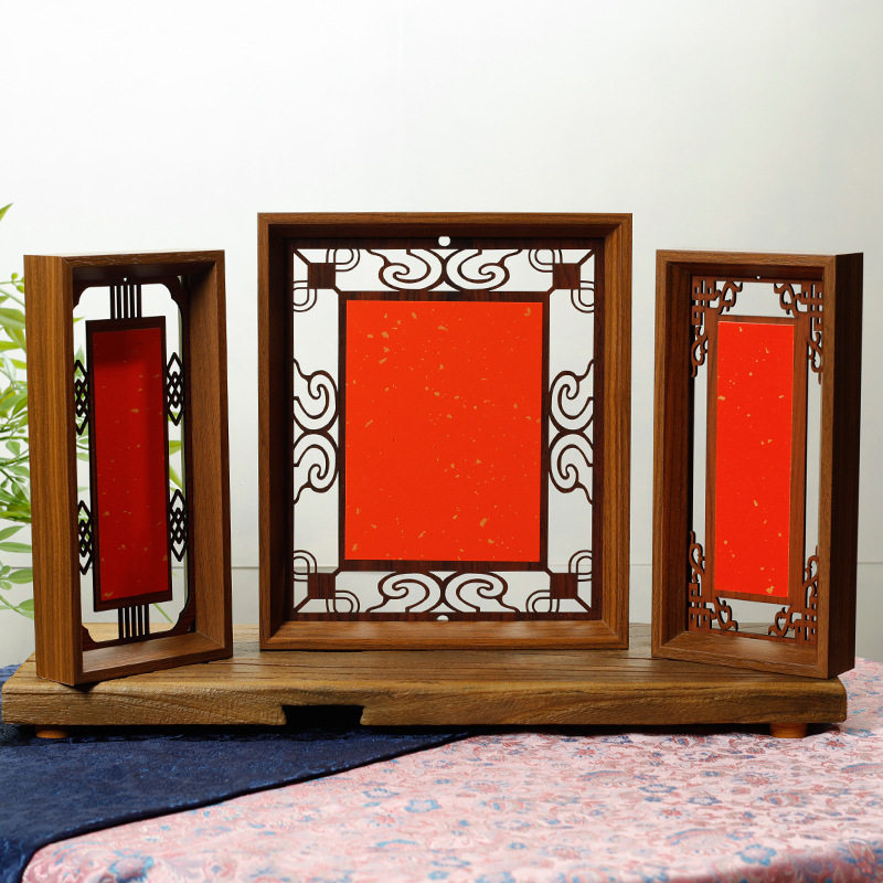 Calligraphy frame calligraphy frame frame mounting frame wooden hollow carving frame gold blank red paper manufacturers wholesale