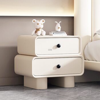 Internet Celebrity Cream Style Bedside Table Simple Modern Leather Retro Storage Cabinet Home Bedroom Children's All White Wood