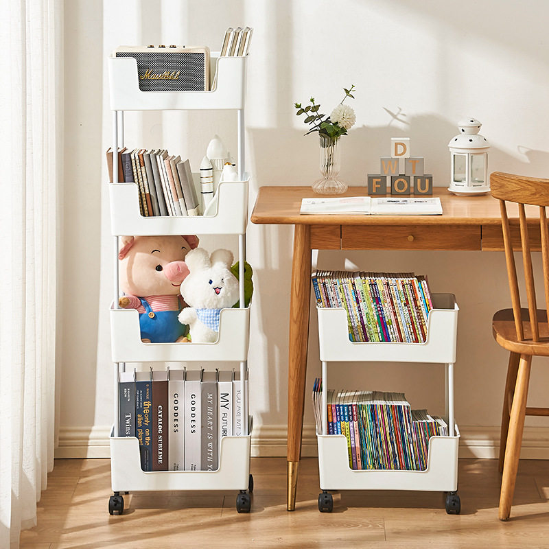 Movable bookshelf storage rack household floor simple bookcase multi-layer household trolley storage cabinet storage cabinet