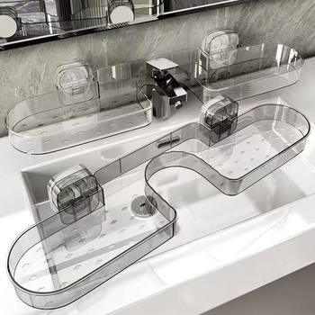 No-Drill Bathroom Storage Rack, Washstand Hanging Mouthwash Cup, Kitchen and Bathroom Faucet Suction Cup Storage Box Rack