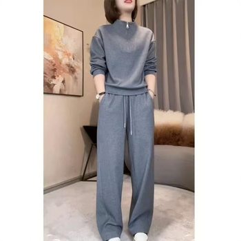 Cross-Border Fashion Sports Suit for Women Spring, Autumn and Winter 2025 New Style Simple and Versatile Casual Slim Sweatshirt Two-Piece Set