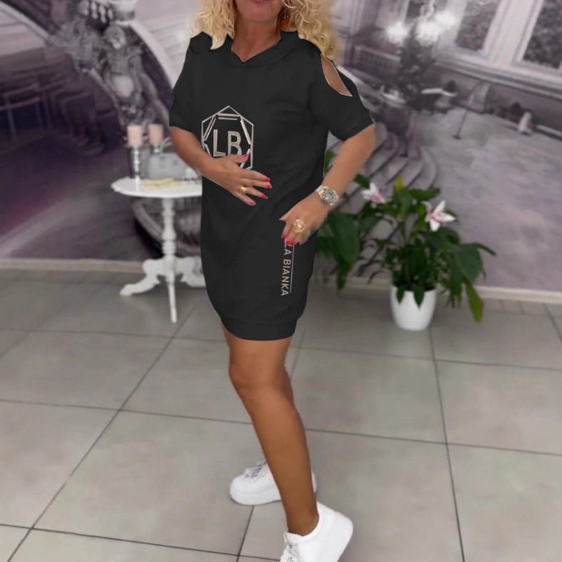 Summer Floral Print Hooded Dress for Women Loose Fit Letter Design Pocket Detail Casual Wear Wholesale Available