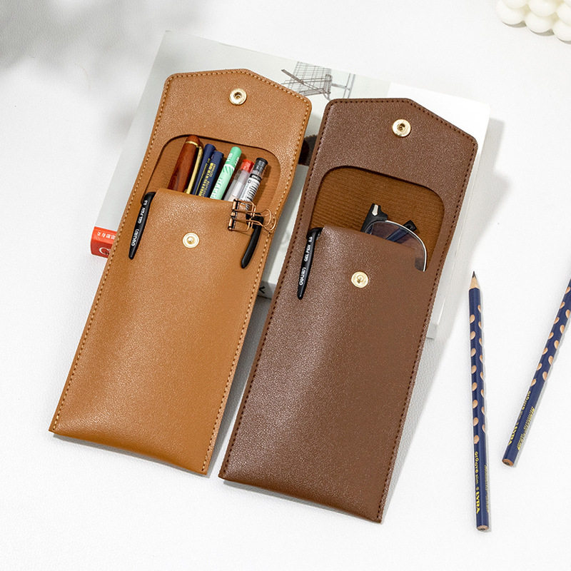 Creative and Simple Blank Leather Business Large-Capacity Stationery Bag Student Ballpoint Pen Fountain Pen Glasses Portable Storage Bag