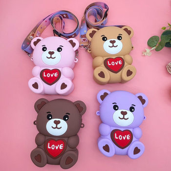 2023 new silicone bag cartoon coin purse cute LOVE bear decompression messenger bag boy storage small wallet