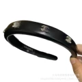 Leather headband-gold label 3cm