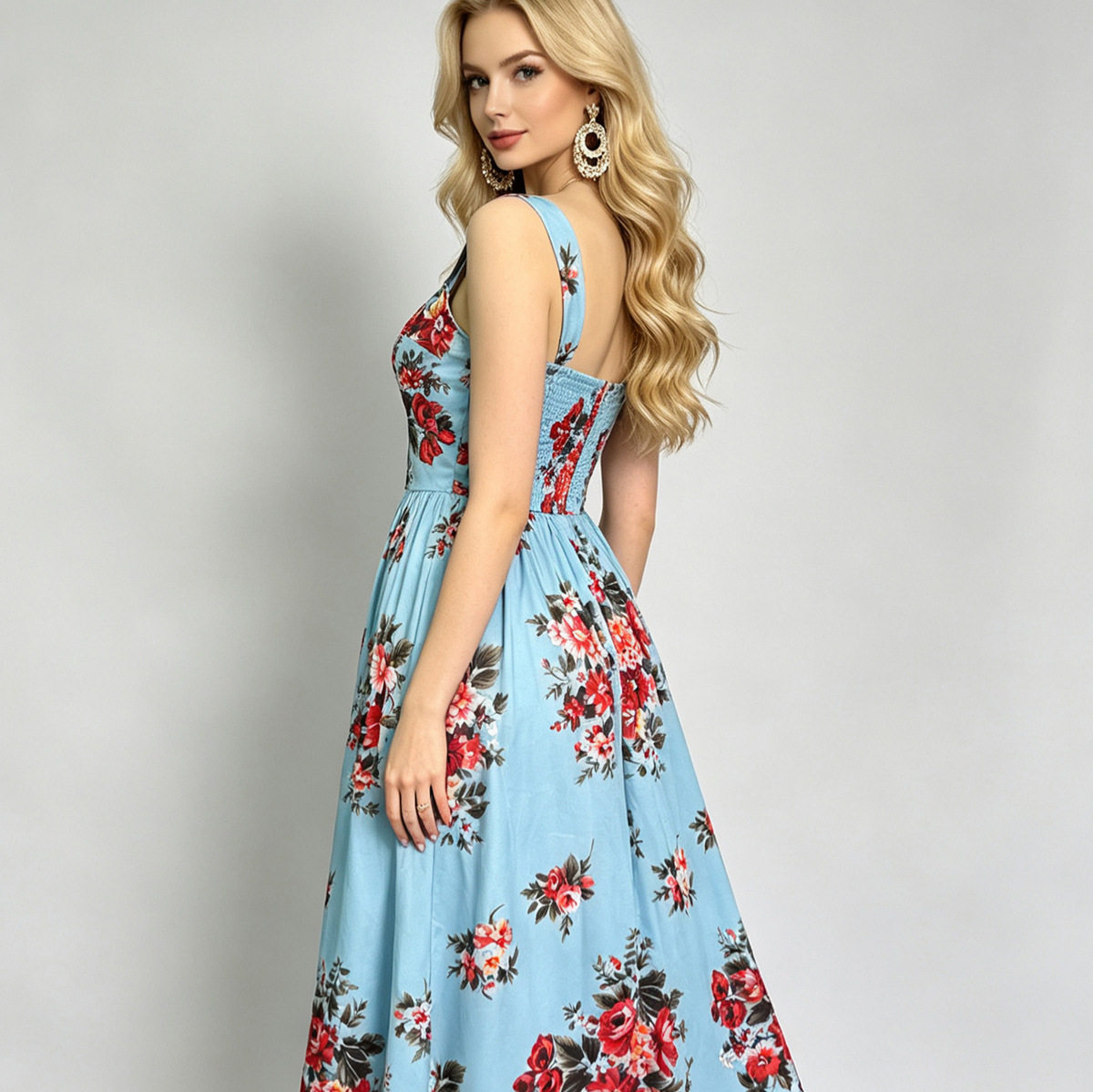 Floral Print Sleeveless A Line Dress High Waist Flattering Fit Summer Style Elegant Casual Wear Wholesale Available