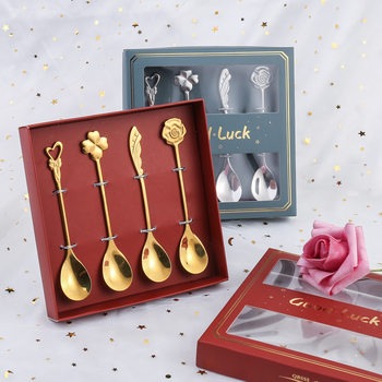 W creative 304 stainless steel spoon dessert spoon gift box suit hand gift rose spoon heart-shaped mixing spoon